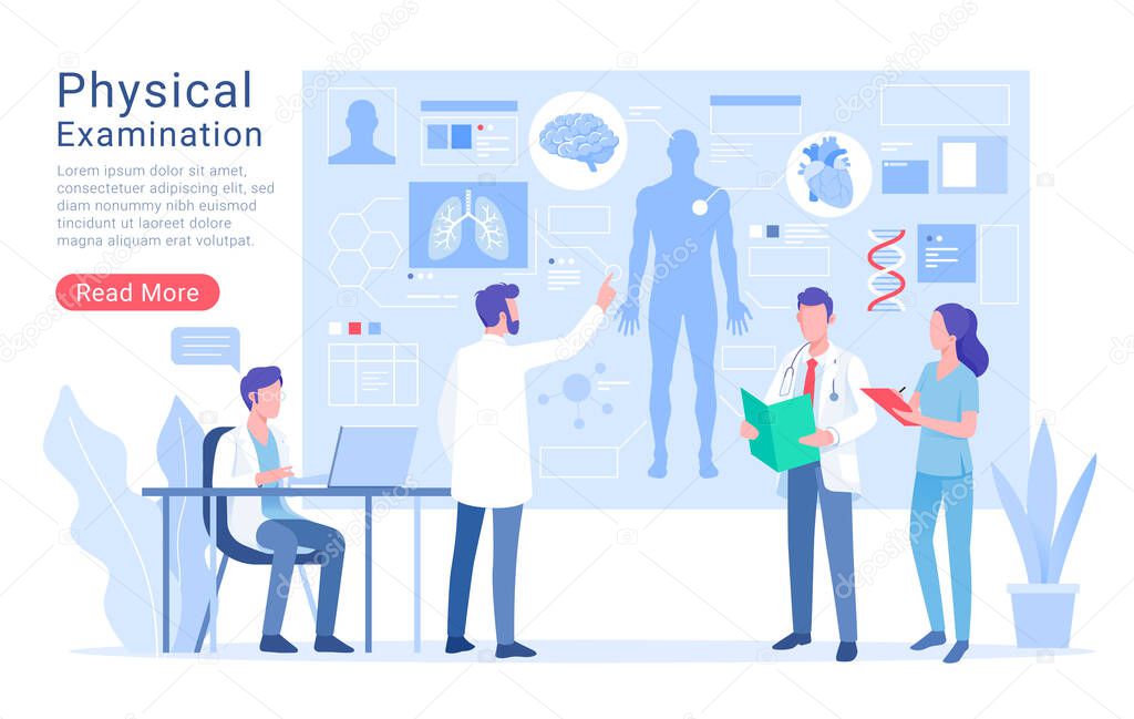 Physical system examination and treatment vector illustration.