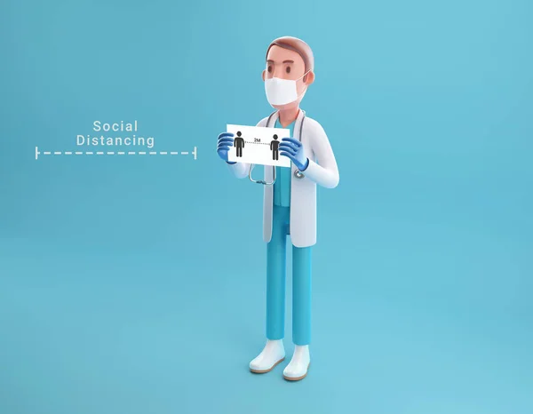 Ilustração Personagem Desenho Animado Médico Com Papel Têm Texto Social — Fotografia de Stock