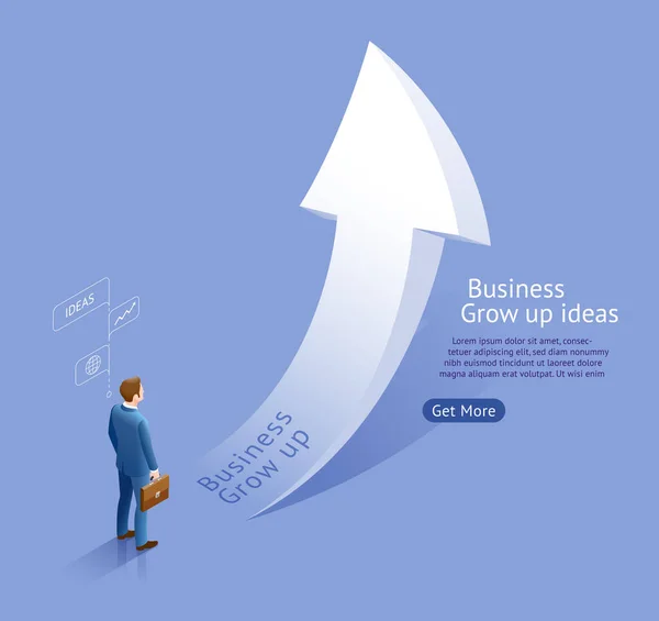 Business Grow Ideas Businessman Looking White Arrow Grow Vector Isometric — Stock Vector