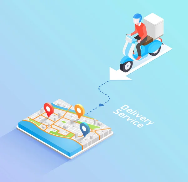 Delivery Service Scooter Isometric Concept Vector Illustration — Stock Vector