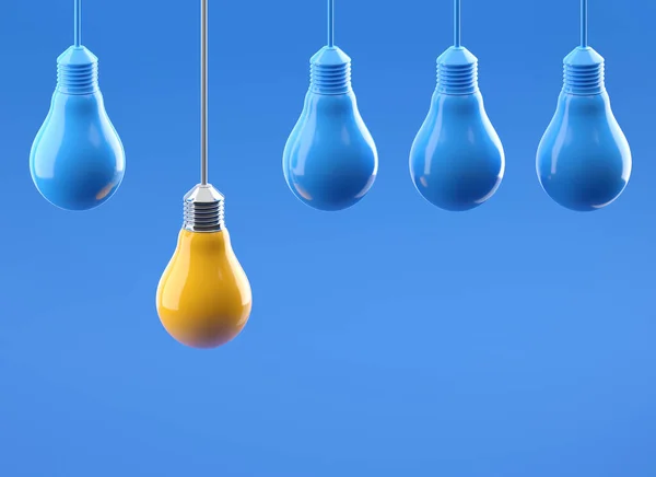 Outstanding Glowing Yellow Light Bulb Blue Light Bulbs Illustration Clipping — Stock Photo, Image