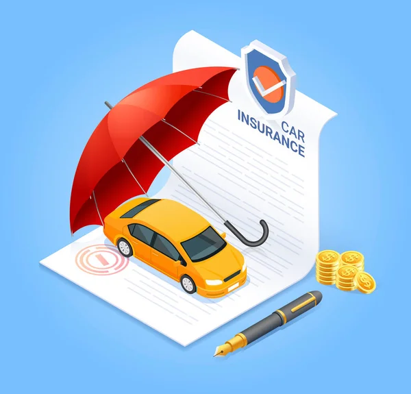 Services Assurance Auto Document Contractuel Assurance Avec Pièce Monnaie Parapluie — Image vectorielle