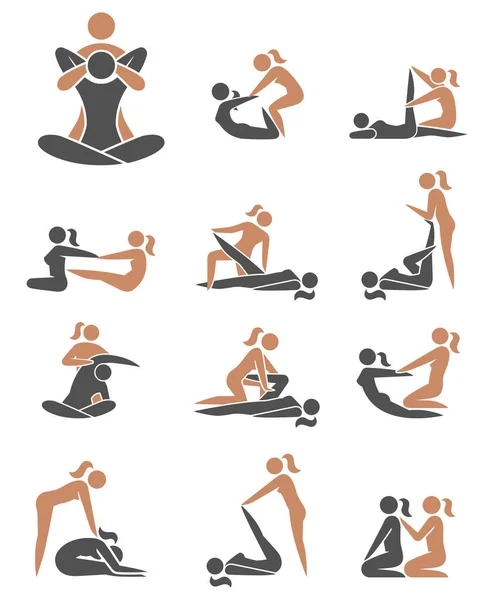 Set Icona Massaggio Tailandese Illustrazioni Vettoriali — Vettoriale Stock