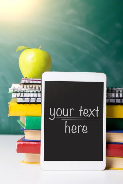 Tablet Notebook Stack Pencils Schoolchild Student Studies Accessories Back School — Stock Photo, Image