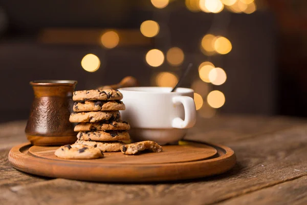 Hot Black Coffee Cookies Beans Cafe — Stock Photo, Image