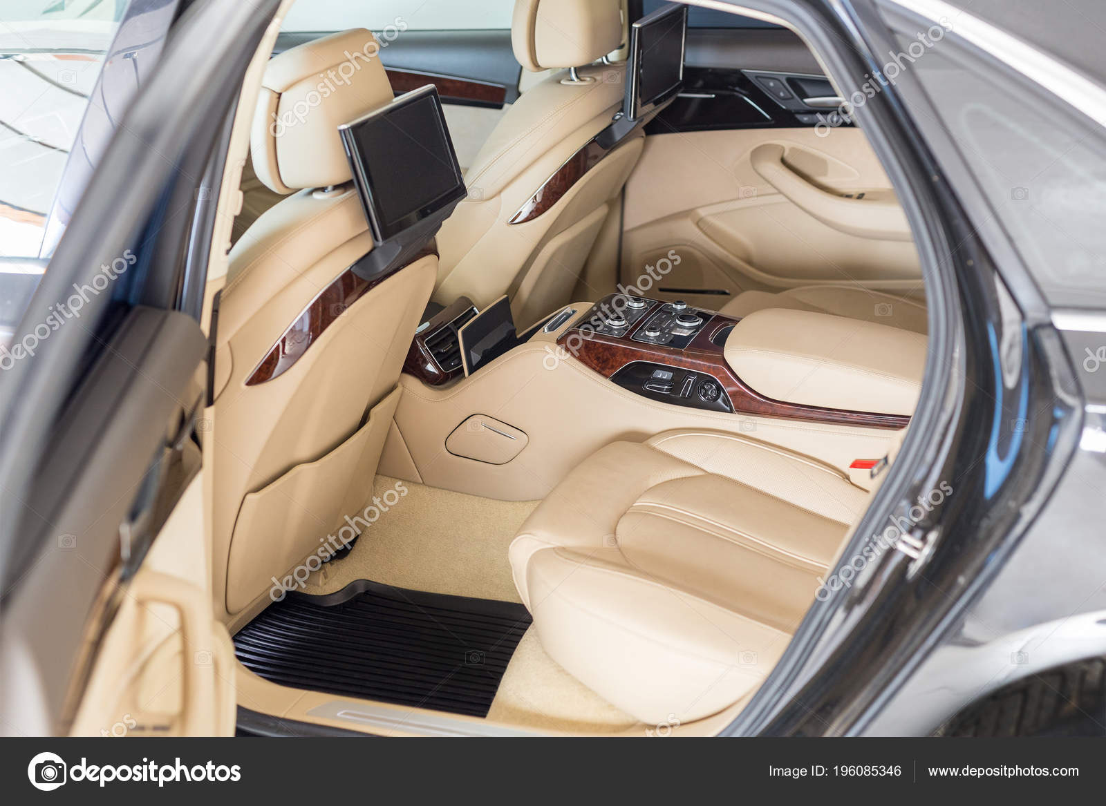 Open Back Door Of Business Class Car Rear Seat Of Modern Luxury