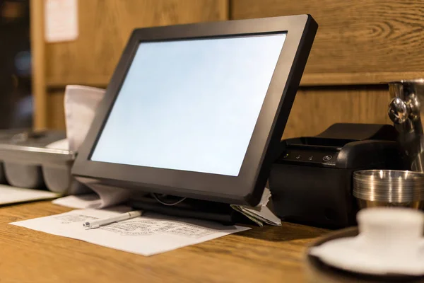 Point Sale Pos Touchscreen Terminal Tablet Waiter Make Send Orders — Stock Photo, Image