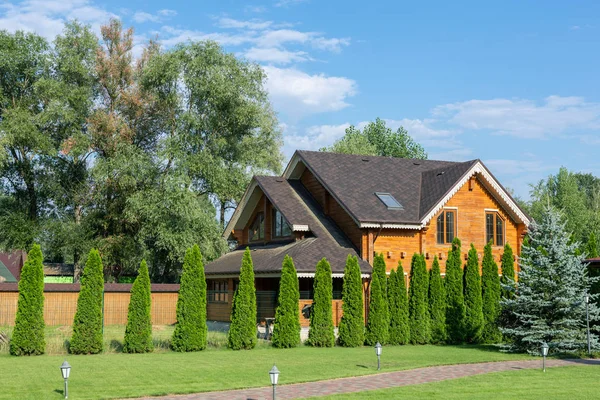 Mooie Luxe Grote Houten Huis Hout Cottage Villa Met Met — Stockfoto
