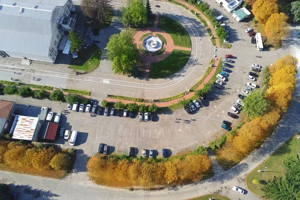 Luchtfoto van Kiev park en oude beroemde tentoonstelling complexe zahlreiche. Metropolis Oekraïne kapitaal panoramische schilderachtige herfst drone foto — Stockfoto