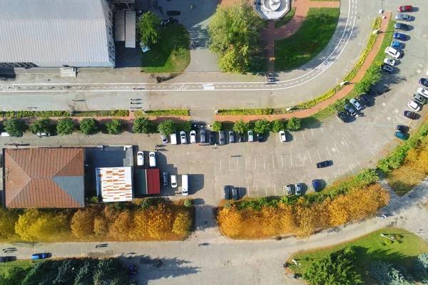 Vista aérea del parque de Kiev y el famoso complejo de exposiciones VDNH. Metrópolis Ucrania capital panorámica otoño drone foto —  Fotos de Stock
