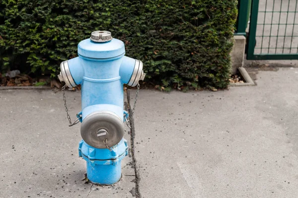 Bouche Incendie Vintage Métal Bleu Sur Route Asphaltée Rue Ville — Photo