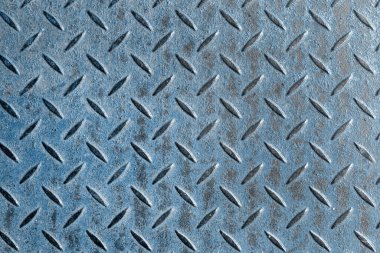 Eski mavi paslı elmas levha paslı metal panelin soyut arka planı. Grunge kahverengi kaba kabza, endüstriyel çelik desen.