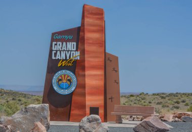 Grand Canyon West entrance sign, on the Hualapai Tribal Lands. Peach Springs, Mohave County, Arizona USA clipart