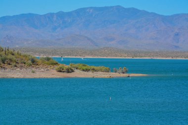Pleasant Gölü manzaralı. Pleasant Bölgesel Parkı, Sonoran Çölü, Arizona ABD