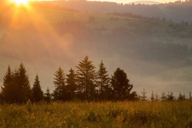 Gündoğumu dağ mesafeden güzel sahne