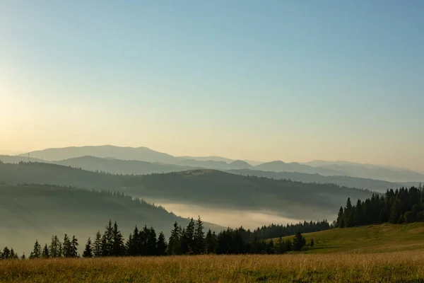 Vue Sur Une Vallée Dans Une Belle Matinée Avec Brouillard — Photo