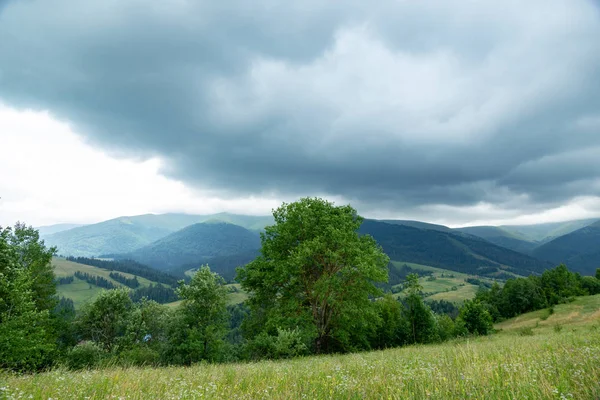 Berglandschap Met Storm Wolken Bij Dageraad Regen — Stockfoto