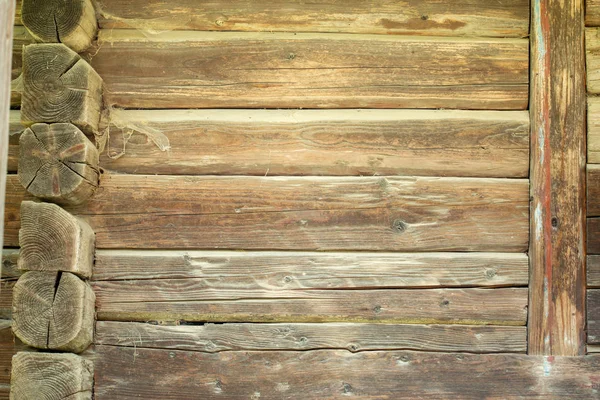 Grunge Hintergrund Aus Natürlichen Alten Baumstämmen Die Wand Eines Bauernhauses — Stockfoto