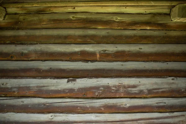 Grunge Hintergrund Aus Natürlichen Alten Baumstämmen Die Wand Eines Bauernhauses — Stockfoto