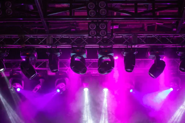 Stage Concert Light Modern Spotlights Equipment Beautiful Multicolored Rays Shine — Stock Photo, Image