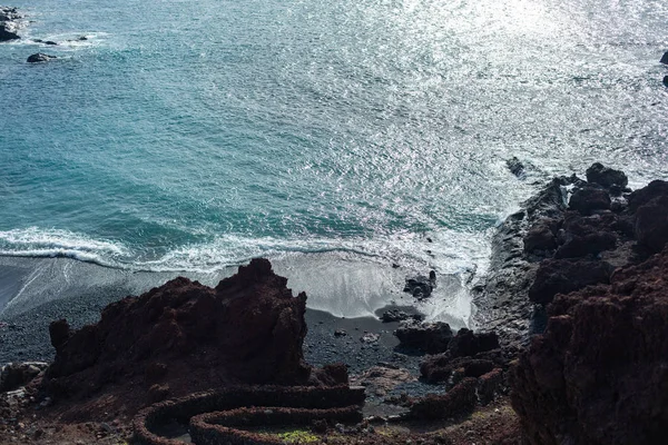 Spiaggia Unica Sabbia Nera Golfo Lanzarote Isole Canarie Concetto Viaggio — Foto Stock