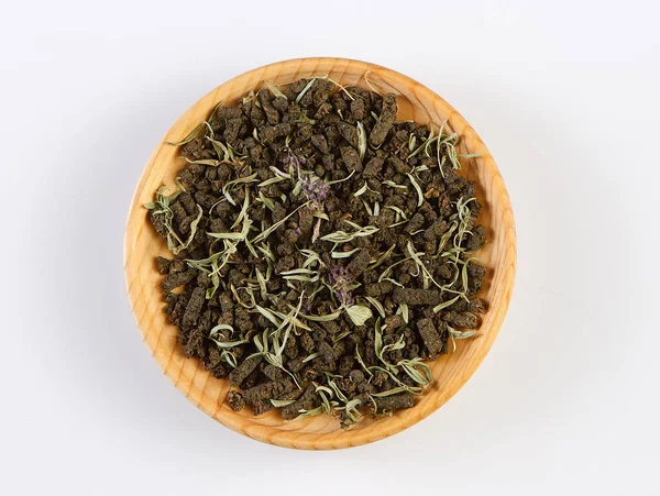 Green Tea on wooden round table white background — Stock Photo, Image