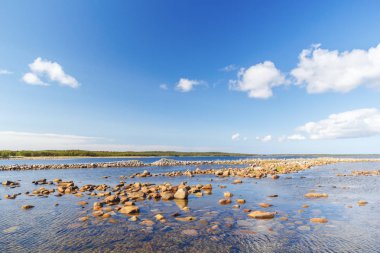 Beyaz deniz taşlarla Solovetsky Adaları, Rusya yakın