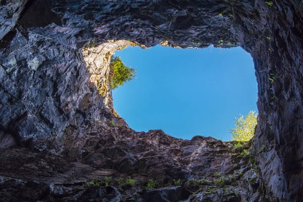 Ruskeala Rusya Federasyonu Parkta Yeraltı Tüneli Gökyüzünden Görünümünü — Stok fotoğraf