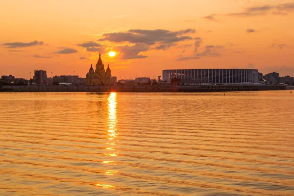 Solnedgång Vid Alexander Nevskij Katedralen Nizhny Novgorod Ryssland — Stockfoto