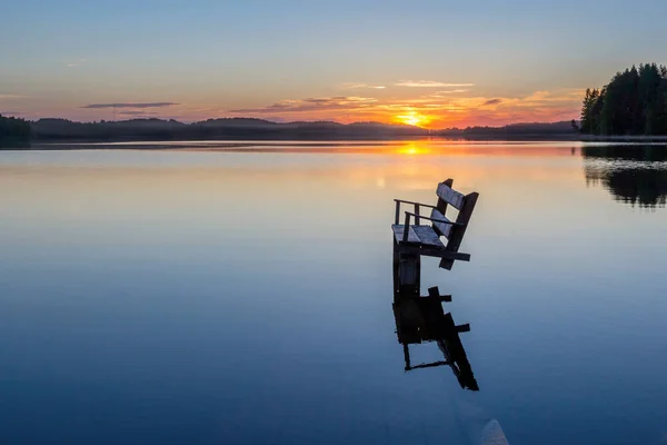 Coucher Soleil Tranquille Sur Lac Carélie — Photo