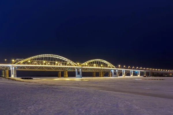 Volzhsky Bridge Nizjnij Novgorod Vinterkväll Ryssland — Stockfoto