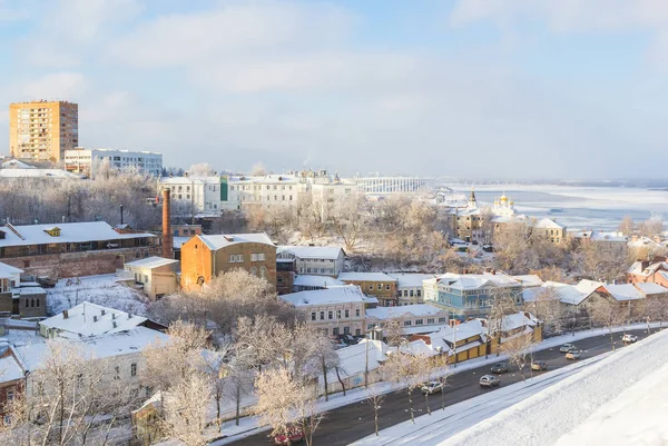 Νίζνι Νόβγκοροντ Θέα Του Δρόμου Και Σπίτια Χειμώνα Ρωσία — Φωτογραφία Αρχείου