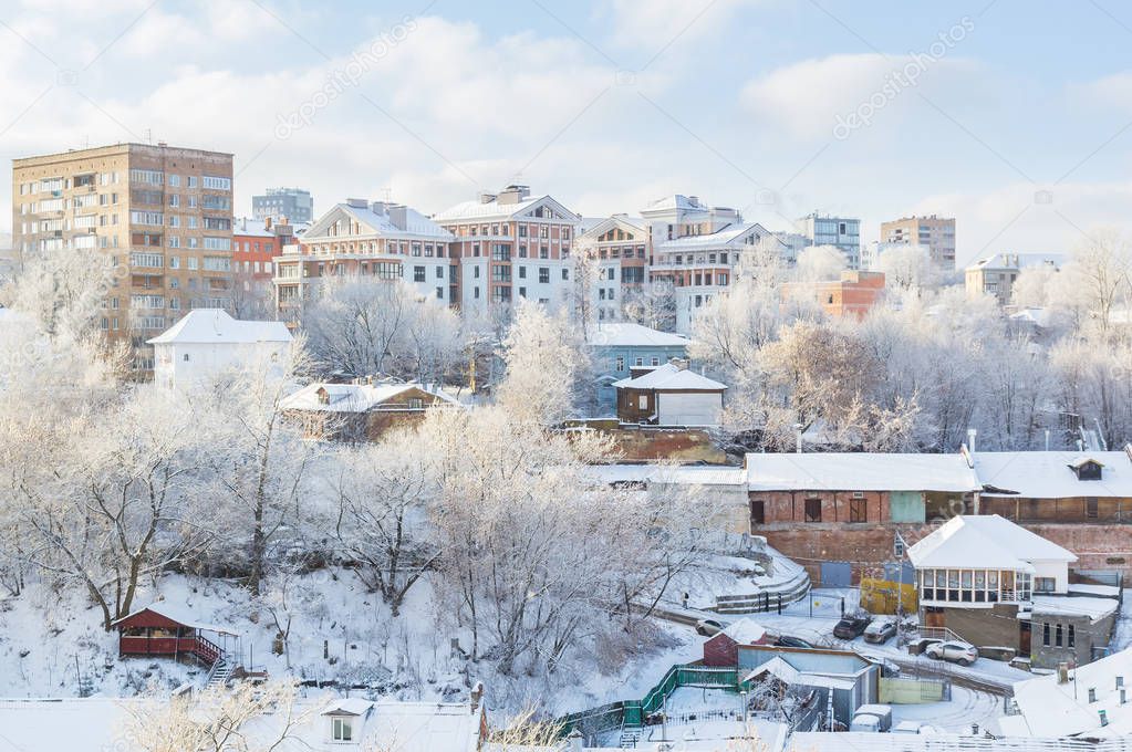 Winter view of houses in Nizhny Novgorod, day