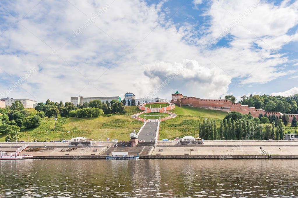 Chkalovskaya stairs and the Kremlin from the river in Nizhny Nov