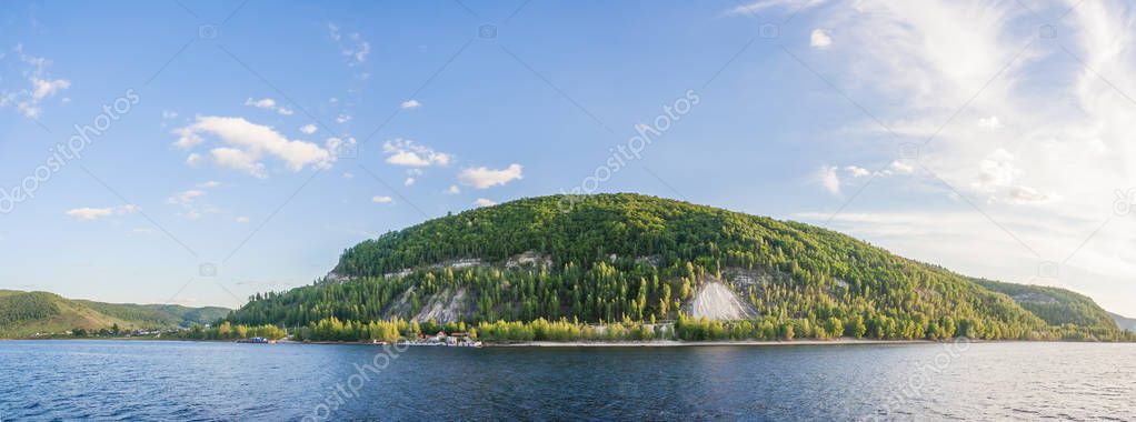 Forested mountain in the Zhiguli mountains and the Volga river