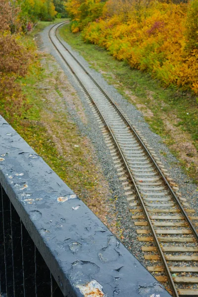 Вид с моста на железную дорогу осенью. — стоковое фото