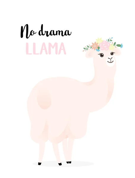 Niedliches Lama Mit Blumen Kein Drama Lama — Stockvektor