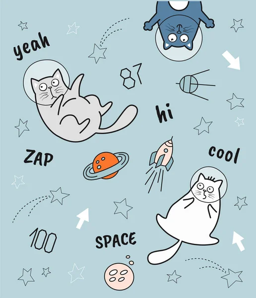 Αστείες Γάτες Στο Διαστημικό Σχέδιο Αφίσας — Διανυσματικό Αρχείο