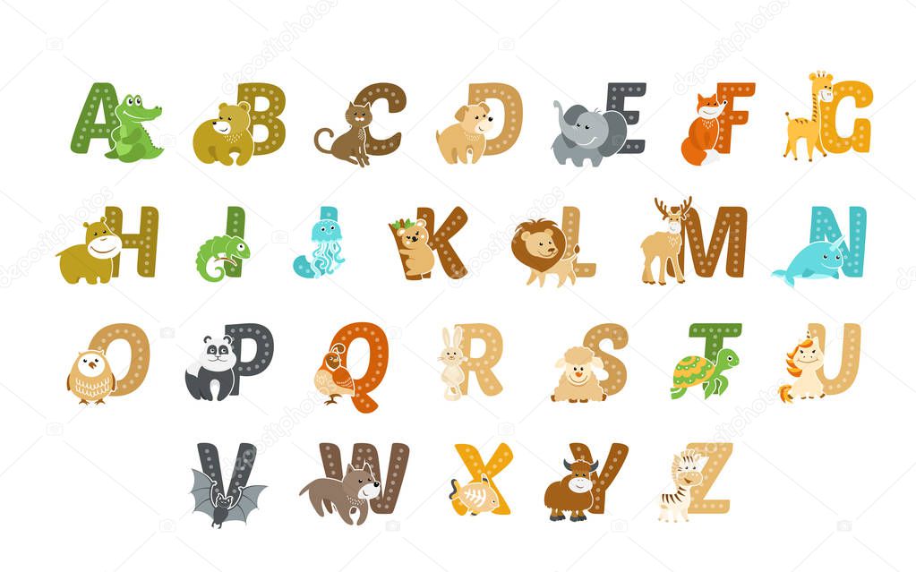 Funny cartoon animal alphabet