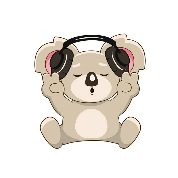 Jolie Koala Mignon Avec Écouteurs Signe — Image vectorielle