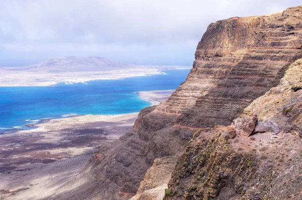 Risco Beach Surrounded Cliffs Lanzarote Spain Royalty Free Stock Images