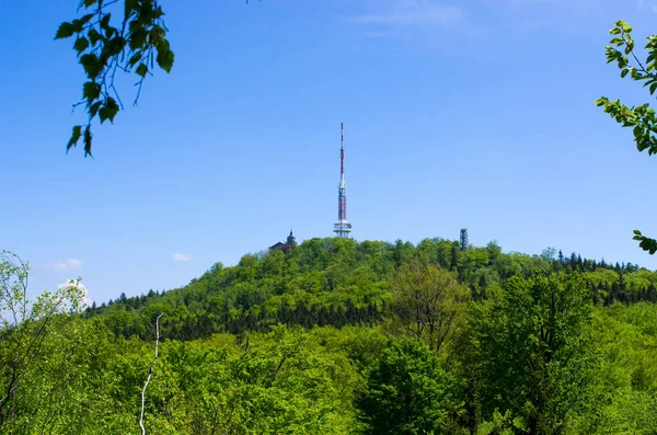 Sleza Berg Met Toren Neder Silezië Polen — Stockfoto