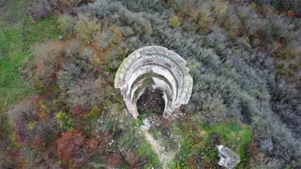 Vista Aérea Sobre Torre Arruinada Castelo Chervonohorod Ucrânia — Vídeo de Stock