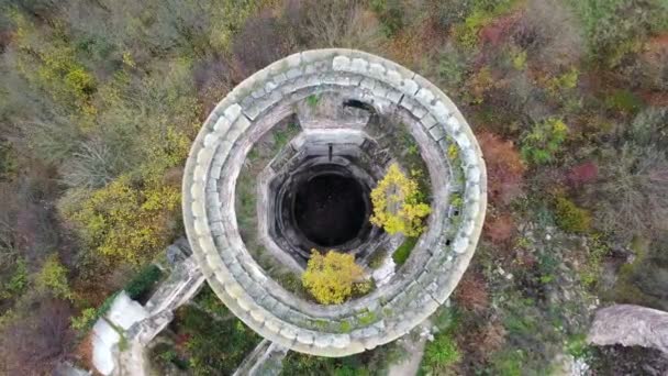 Top View Ruined Tower Chervonohorod Castle Ukraine — Stock Video