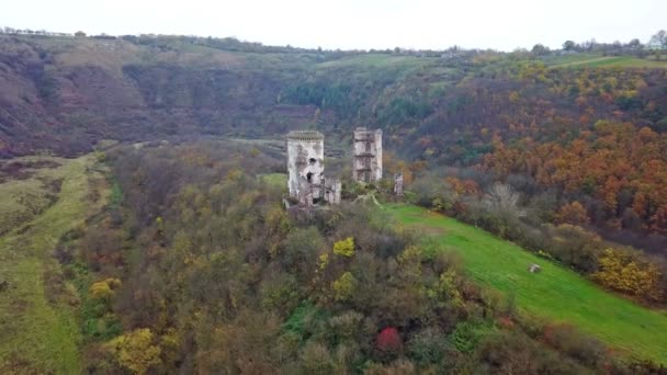 Vista Olho Pássaro Das Ruínas Castelo Chervonohorod Ucrânia — Vídeo de Stock