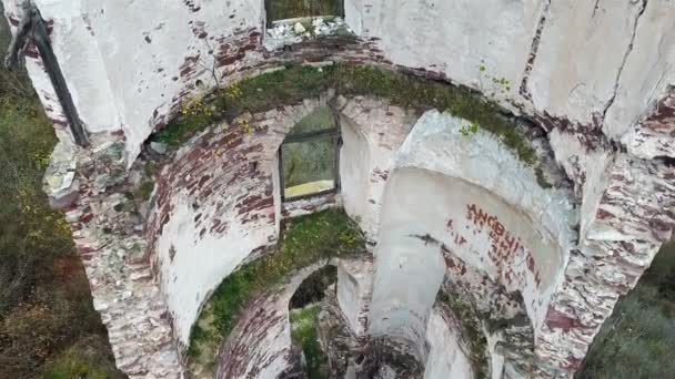Vista Aérea Torre Arruinada Castelo Chervonohorod Ucrânia — Vídeo de Stock