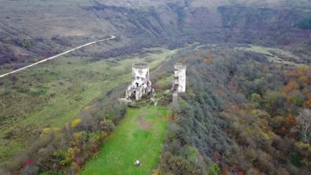 Chervonohorod 城の遺跡の鳥の目のビュー ウクライナ — ストック動画