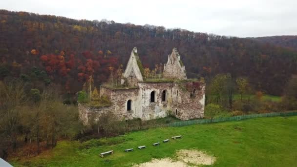Widok Lotu Ptaka Ruin Kościół Wniebowzięcia Najświętszej Maryi Panny Tarnopolski — Wideo stockowe