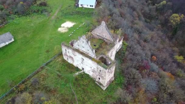 Widok Lotu Ptaka Ruin Kościół Wniebowzięcia Najświętszej Maryi Panny Tarnopolski — Wideo stockowe