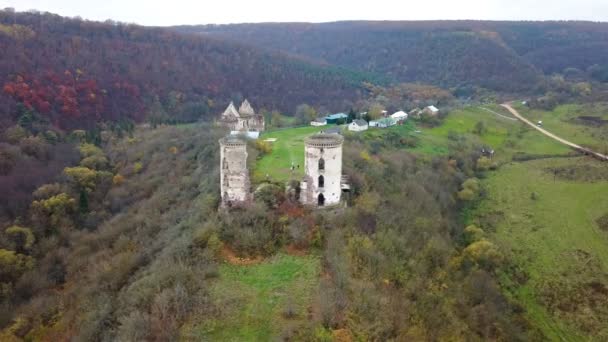 Uma Visão Panorâmica Das Ruínas Castelo Chervonohorod Igreja Arruinada Ucrânia — Vídeo de Stock